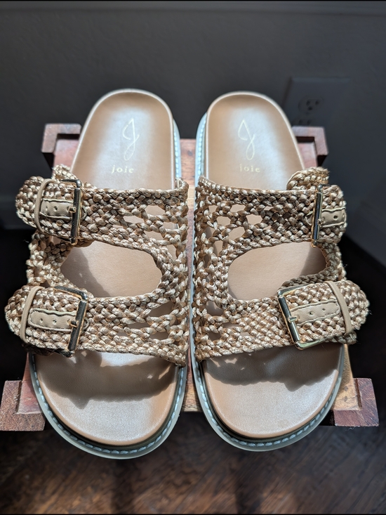 Joie Shoes - Joie Woven Double-Buckle Slide Sandals in Tan